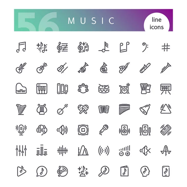 Conjunto de iconos de línea de música — Vector de stock