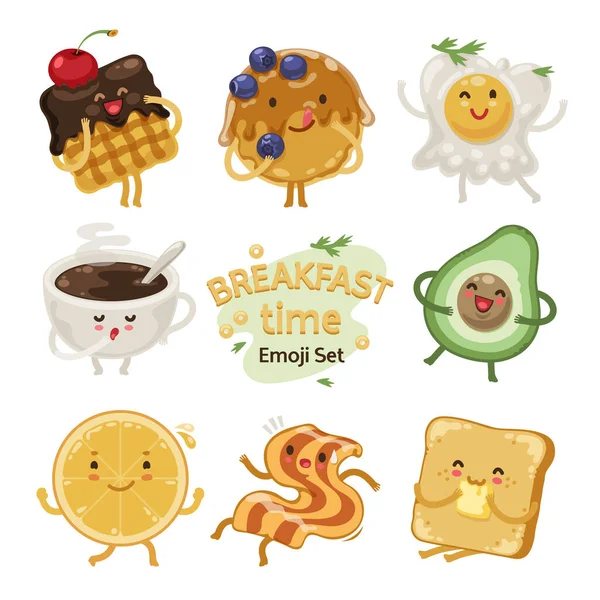 Breakfast Time Emoji Set — Stock Vector