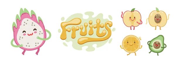 Ensemble mignon de fruits Emoji — Image vectorielle