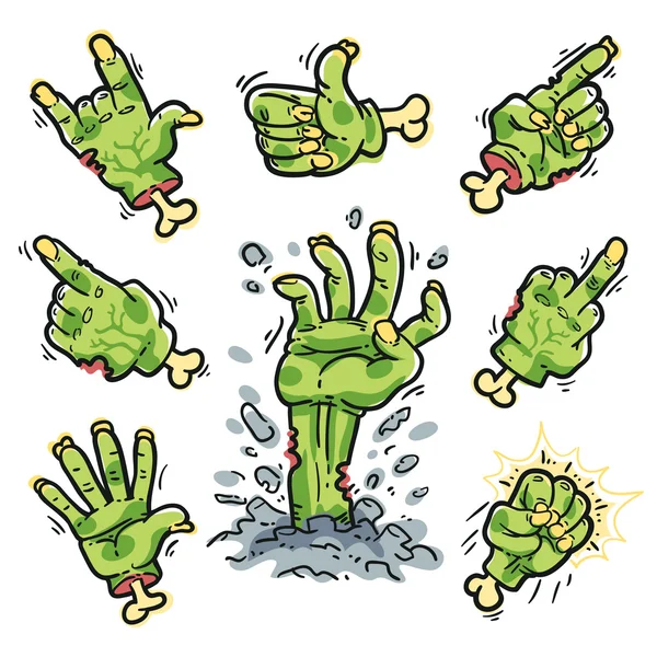 Cartoon Zombie Hands Set for Horror Design — Stock Vector