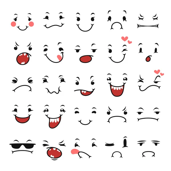 Doodle Facial Expressions Set For Humor Design — Stock Vector