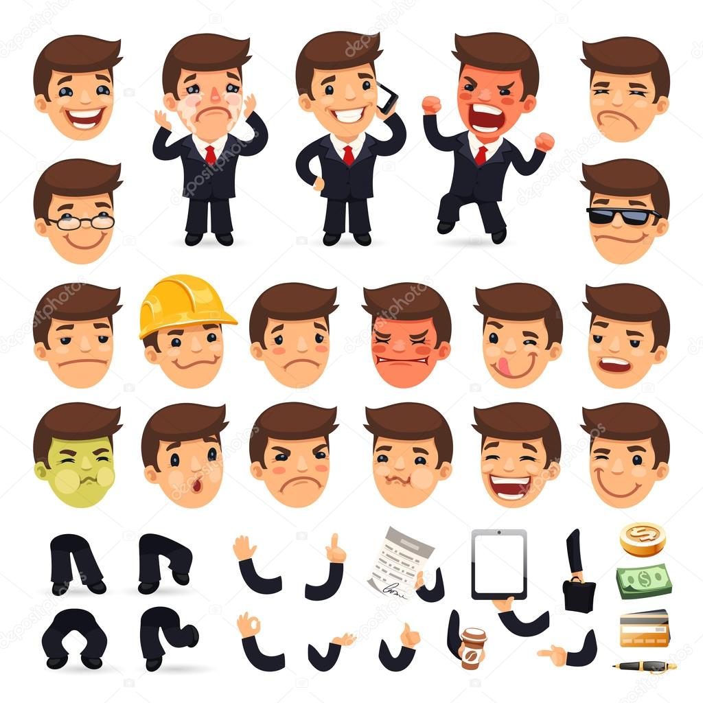 Set of Cartoon Businessman Character for Your Design