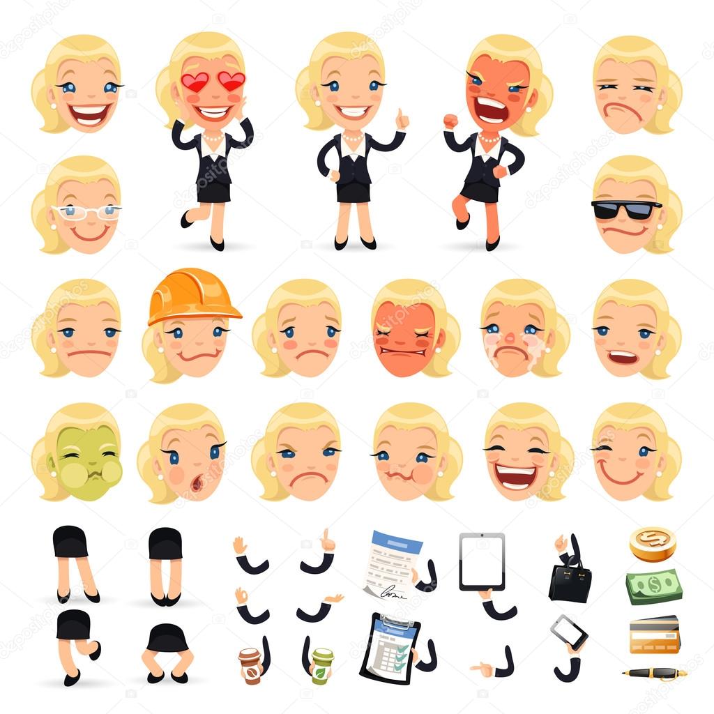 Set of Cartoon Businesswoman Character for Your Design or Aanima