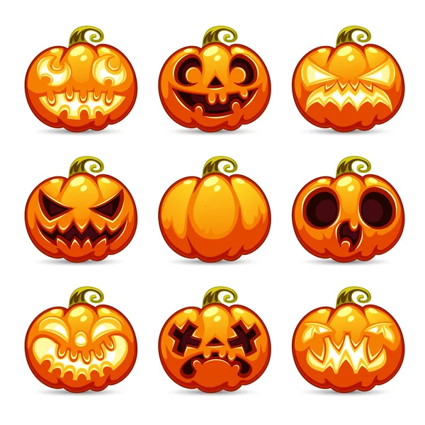 Ensemble d'icônes de citrouilles de dessin animé d'Halloween — Image vectorielle