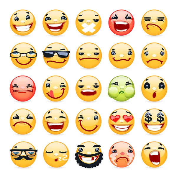 Dibujos animados expresión facial sonrisa iconos conjunto — Vector de stock