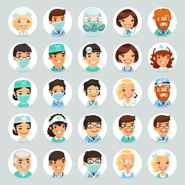 Médicos Personagens de desenhos animados Ícones Set2 — Vetor de Stock