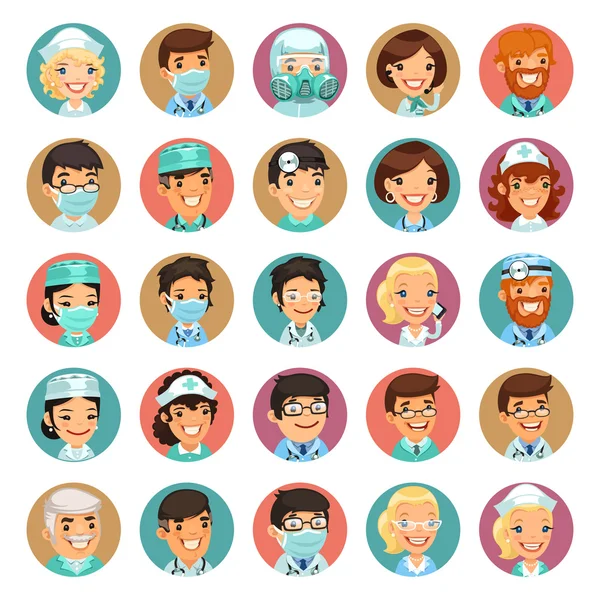 Médicos Personagens de desenhos animados Ícones Set3 — Vetor de Stock