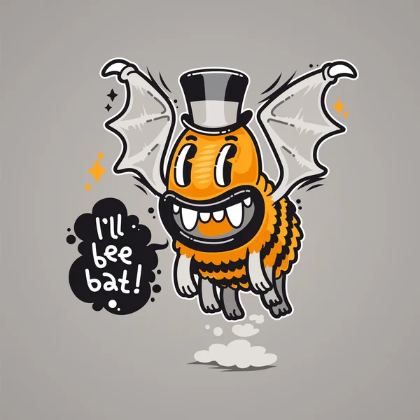 Cartoon monster ziek bee vleermuis — Stockvector