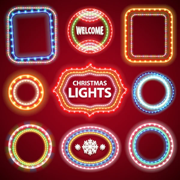 Christmas Neon Lights Frames with a Copy Space Set2 — Stock Vector