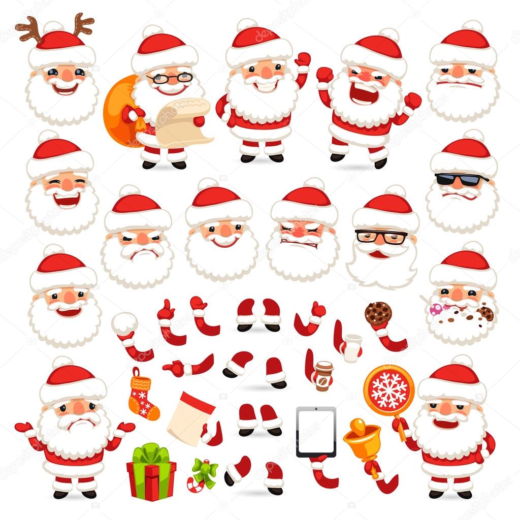 Set of Cartoon Santa Claus for Your Christmas Design or Animation