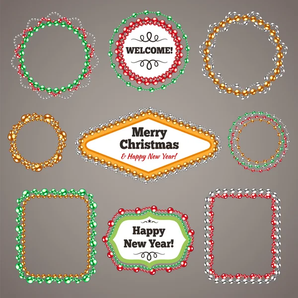 Christmas kralen slingers Frames met een kopie ruimte Set — Stockvector