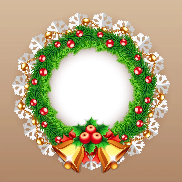 Corona de Navidad con campanas — Vector de stock