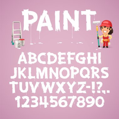 Harfler ve sayılar kümesi bir duvara boyalı