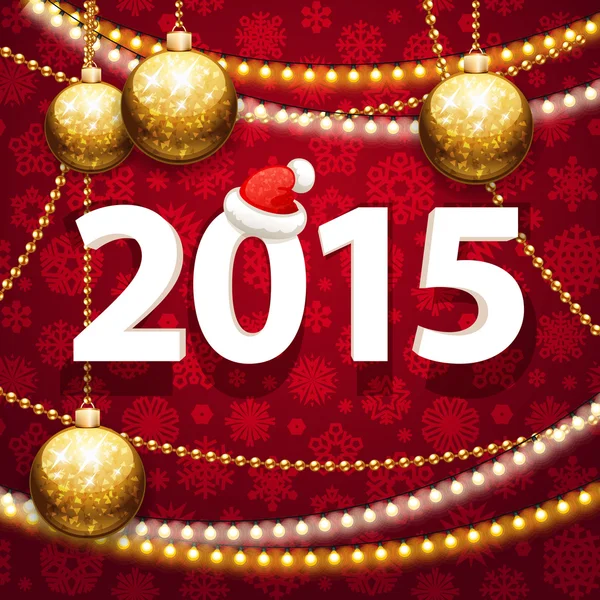 Happy новий рік 2015 на червоному тлі з Різдво дрібнички — стоковий вектор
