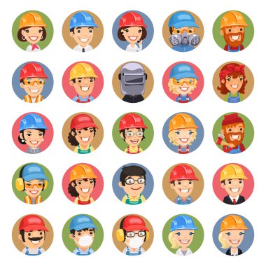 İnşaatçılar çizgi film karakterleri simgeler Set1.3