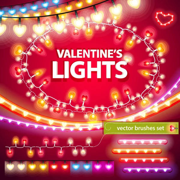 San Valentín luces decoraciones conjunto — Archivo Imágenes Vectoriales