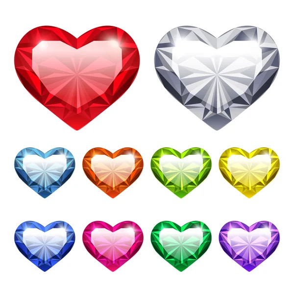 Vector Gem Hearts Set — Stock Vector