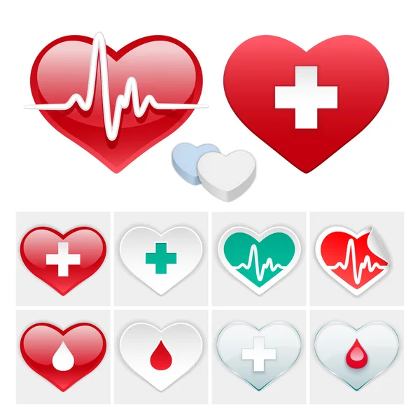 Vector médico conjunto de corazones iconos — Archivo Imágenes Vectoriales