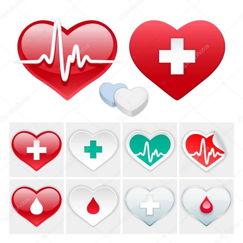 Vector Icons Set of Hearts for Medical Projects. Isolated on White Background. Clipping paths included in additional jpg format