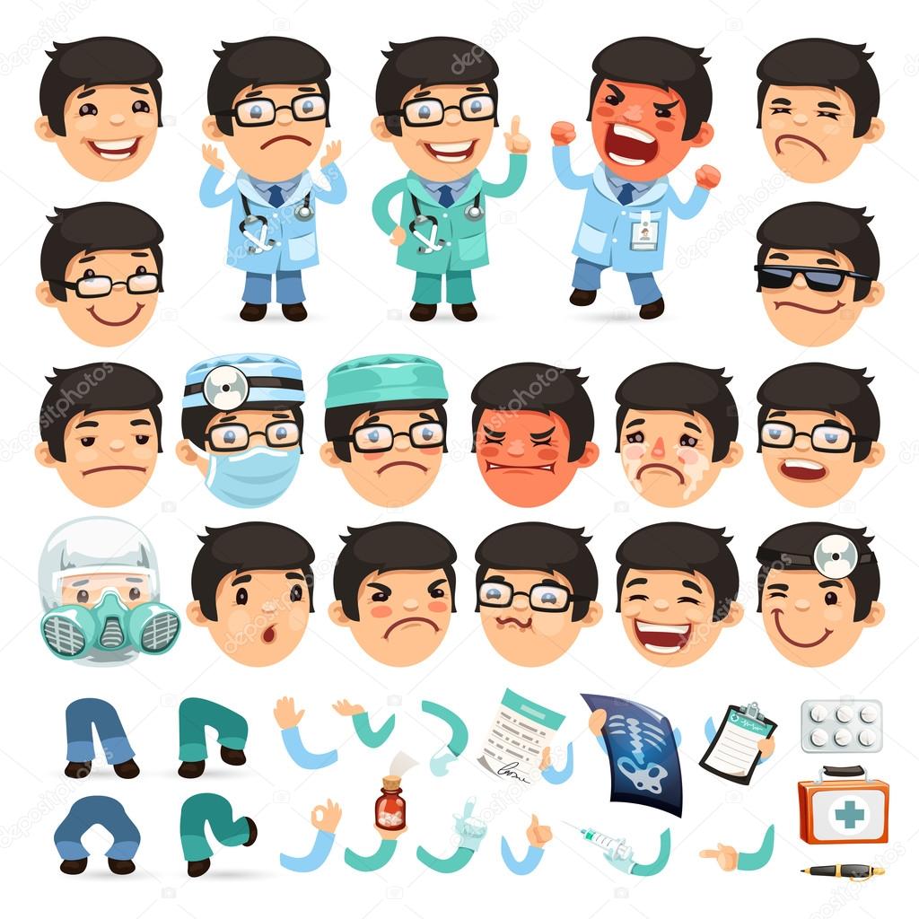 Set of Cartoon Doctor Character for Your Design or Aanimation