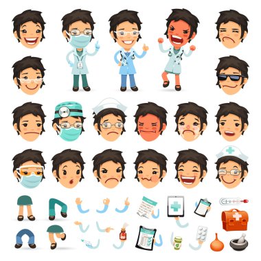 Doktor kadın karikatür karakter kümesi tasarım veya Animati için