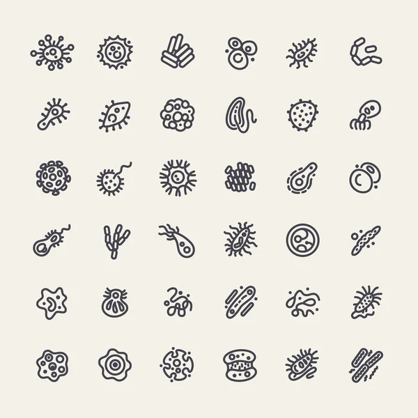 Set of 36 Icons with Bacteria and Germs — Stock Vector