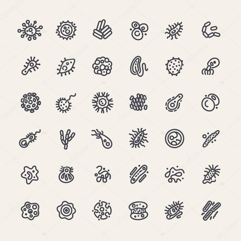 Set of 36 Icons with Bacteria and Germs