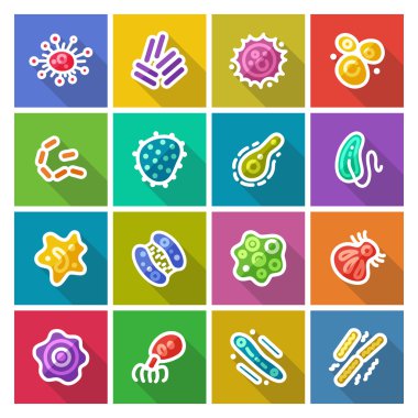 Mikrop ve bakteri düz Icons Set