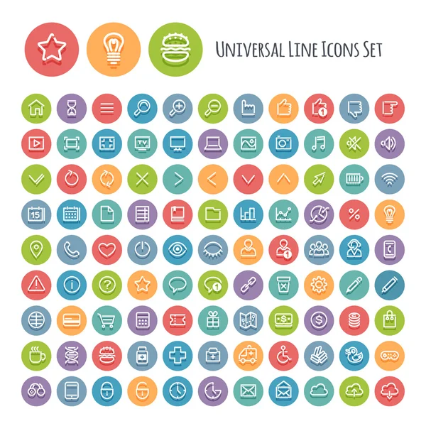 Set of Line Round Universal Icons — Stock Vector