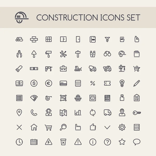 Set of Round Line Construction Icons — Stock Vector