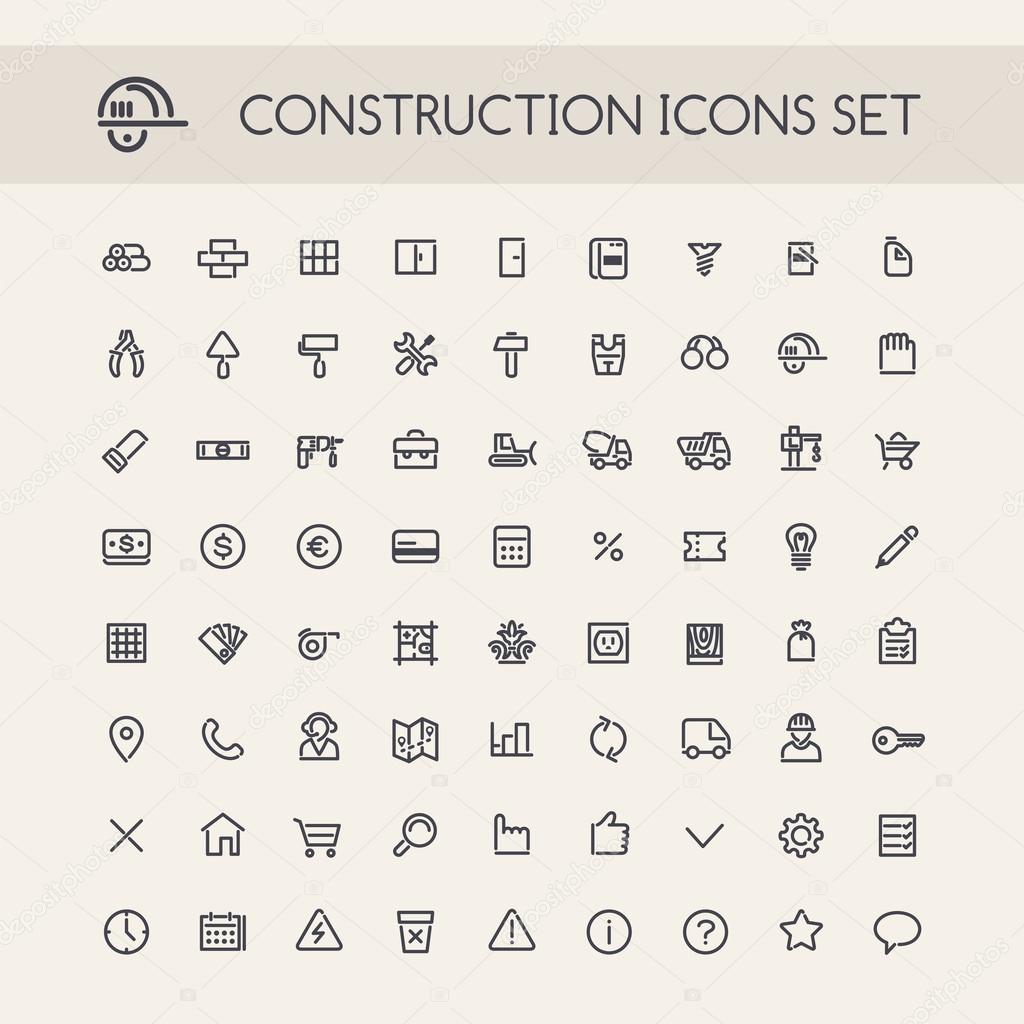 Set of Round Line Construction Icons