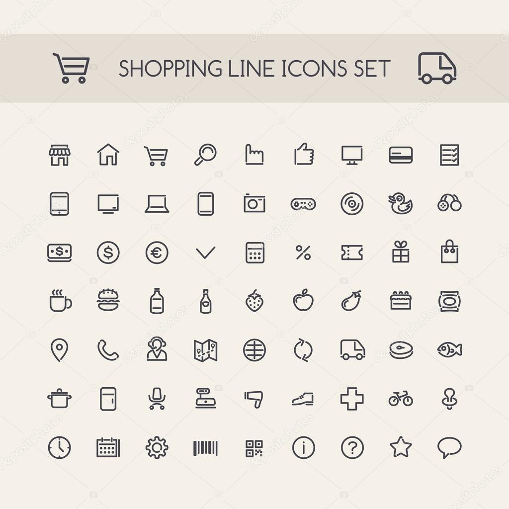 Shopping Line Icons Set Black