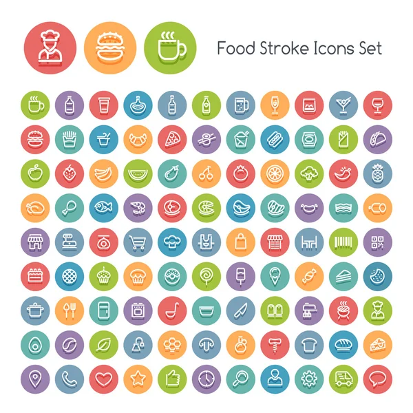 Set de Iconos de Comida Redonda Stroke — Vector de stock