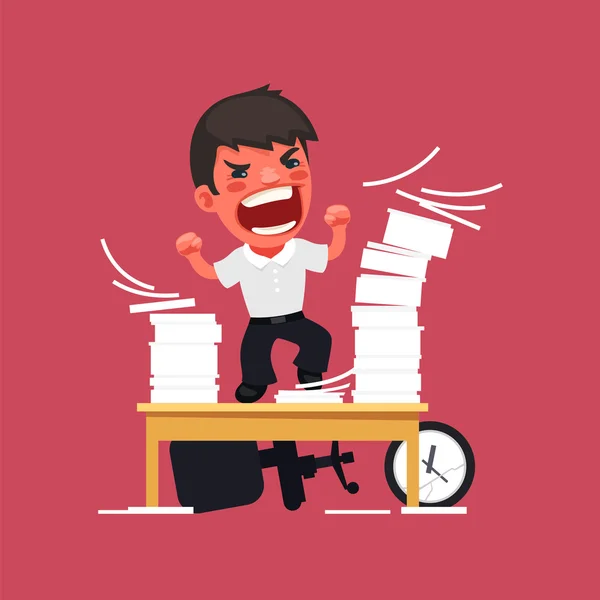 Hysterical Angry Manager Working at the Office — Stock Vector