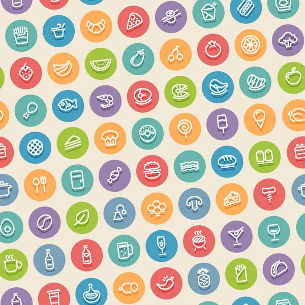 Modèle sans couture incliné de couleur avec des icônes alimentaires — Image vectorielle