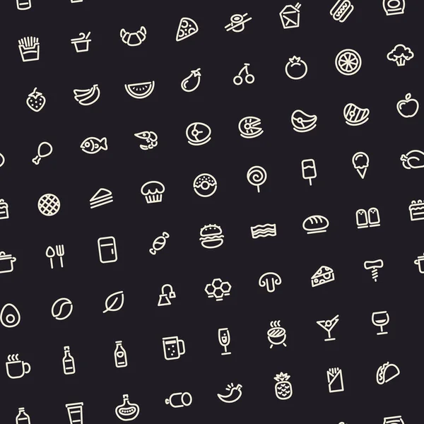 Donker gekanteld naadloze patroon met lichte voedsel pictogrammen — Stockvector