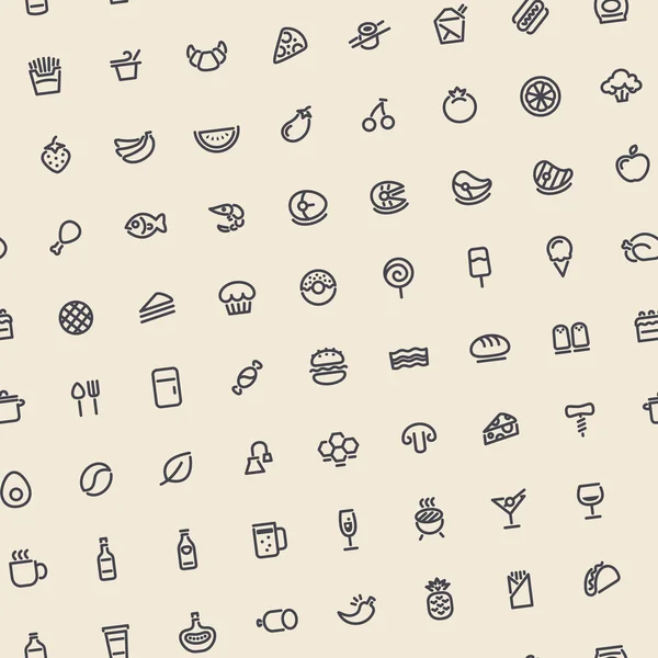 Light Tilted Seamless Pattern with Dark Food Icons — Stock Vector