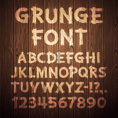 Grunge harf ve rakam ahşap arka plan üzerinde
