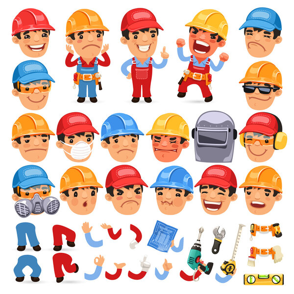 Set of Cartoon Worker Character for Your Design or Aanimation