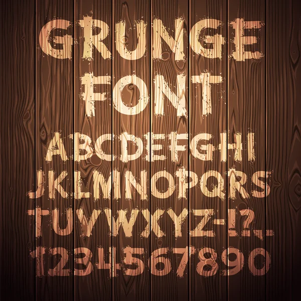 Grunge Letters and Numbers on Wooden background — стоковый вектор