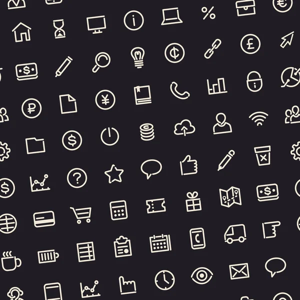 Fondo de negocios inconsútil oscuro con iconos de línea — Vector de stock