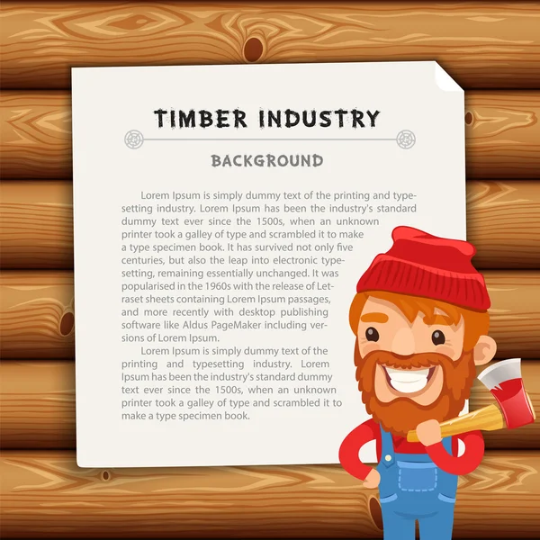 Hout industrie achtergrond met Lumberjack — Stockvector