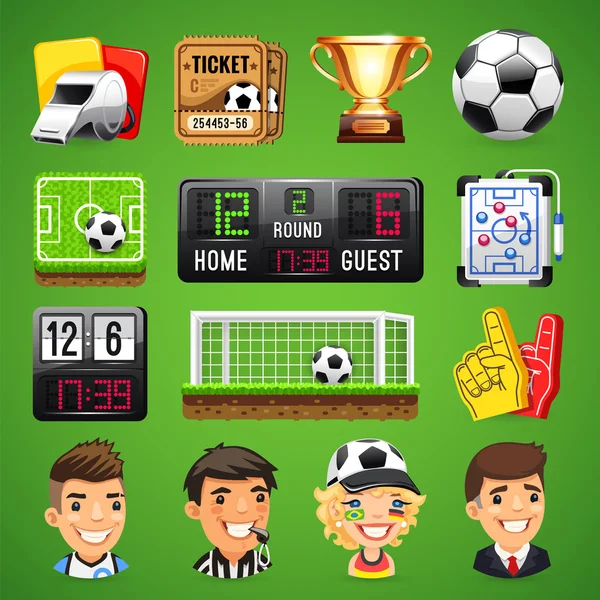 Icone vettoriali realistiche ambientate sul tema del calcio — Vettoriale Stock