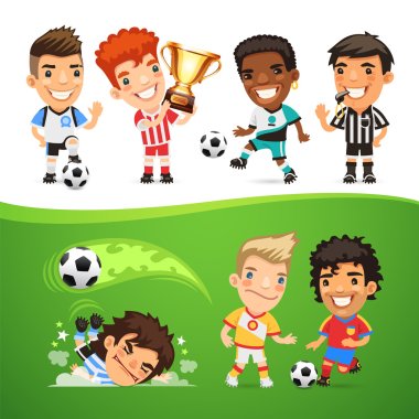 Cartoon Soccer Players and Referee clipart