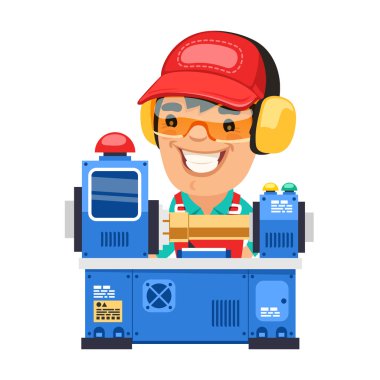 Factory Worker is Working on Lathe Machine clipart