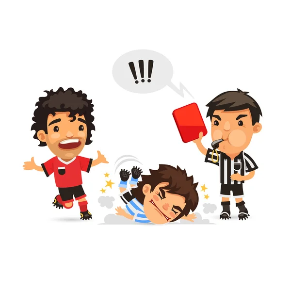 Soccer player who making tackle foul and Referee showing him red — Stock Vector