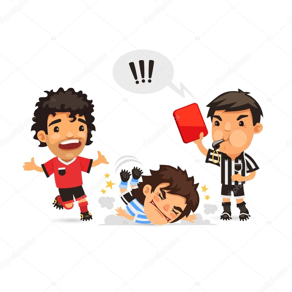 Soccer player who making tackle foul and Referee showing him red