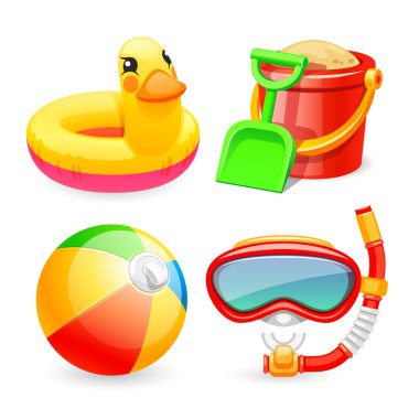 Renkli plaj oyuncakları Icons Set