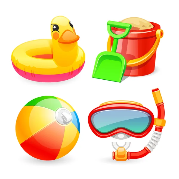 Renkli plaj oyuncakları Icons Set