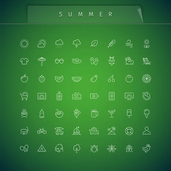 Summer and Vacation Thin Icons Set — Stock Vector